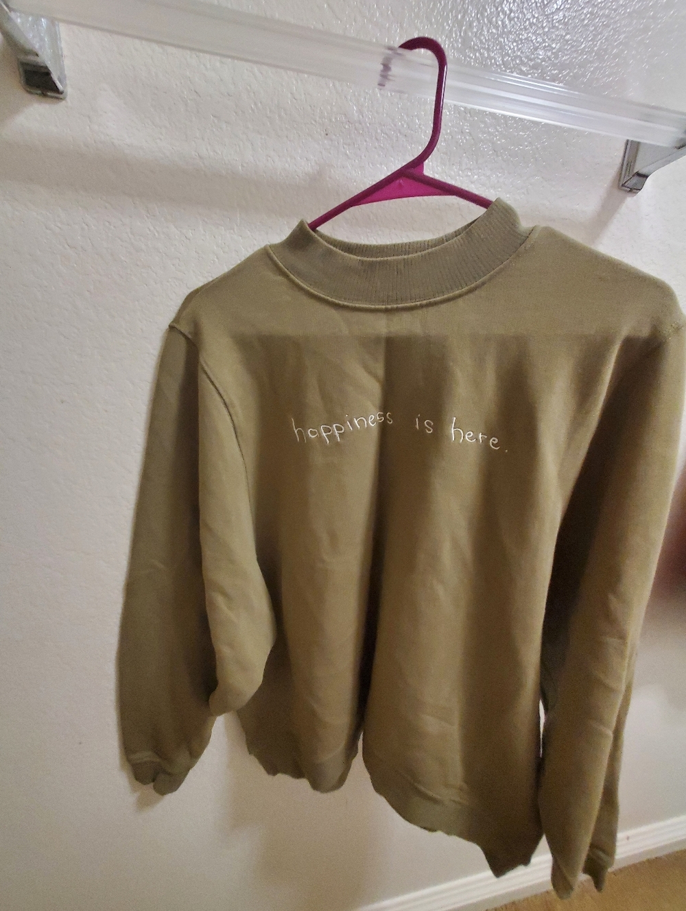 Happiness Is Here Olive Green Kristin Made Crewneck Sweater